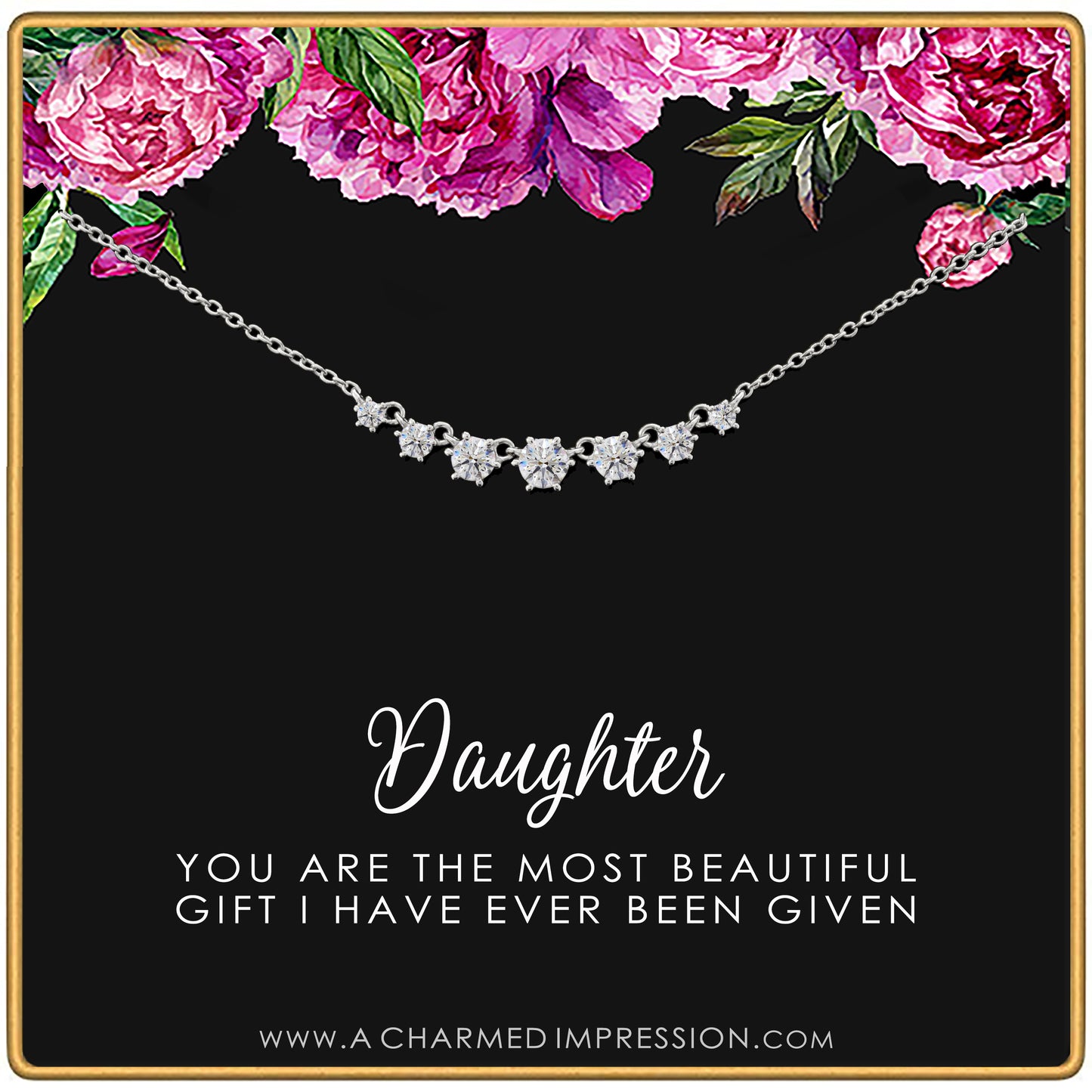Daughter Gifts from Mom Dad • Gift for Adult Daughter • Daughter Birthday Card and Jewelry • Christmas Gifts for Women Teenage Girl • 7 Crystal Necklace