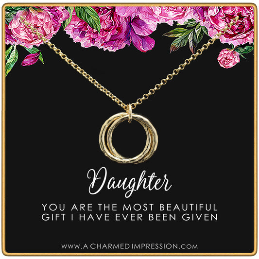 Daughter Gifts from Mom Dad • Gift for Adult Daughter • Daughter Birthday Card and Jewelry • Christmas Gifts for Women Teenage Girl • Hammered Linked Infinity Ring Necklace