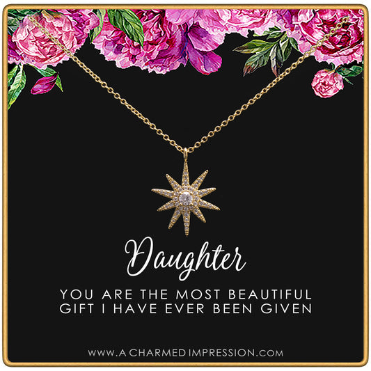 Daughter Gifts from Mom Dad • Gift for Adult Daughter • Daughter Birthday Card and Jewelry • Christmas Gifts for Women Teenage Girl • Large Starburst Necklaceace
