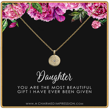 Daughter Gifts from Mom Dad • Gift for Adult Daughter • Daughter Birthday Card and Jewelry • Christmas Gifts for Women Teenage Girl • Lotus Crystal Disc Necklace