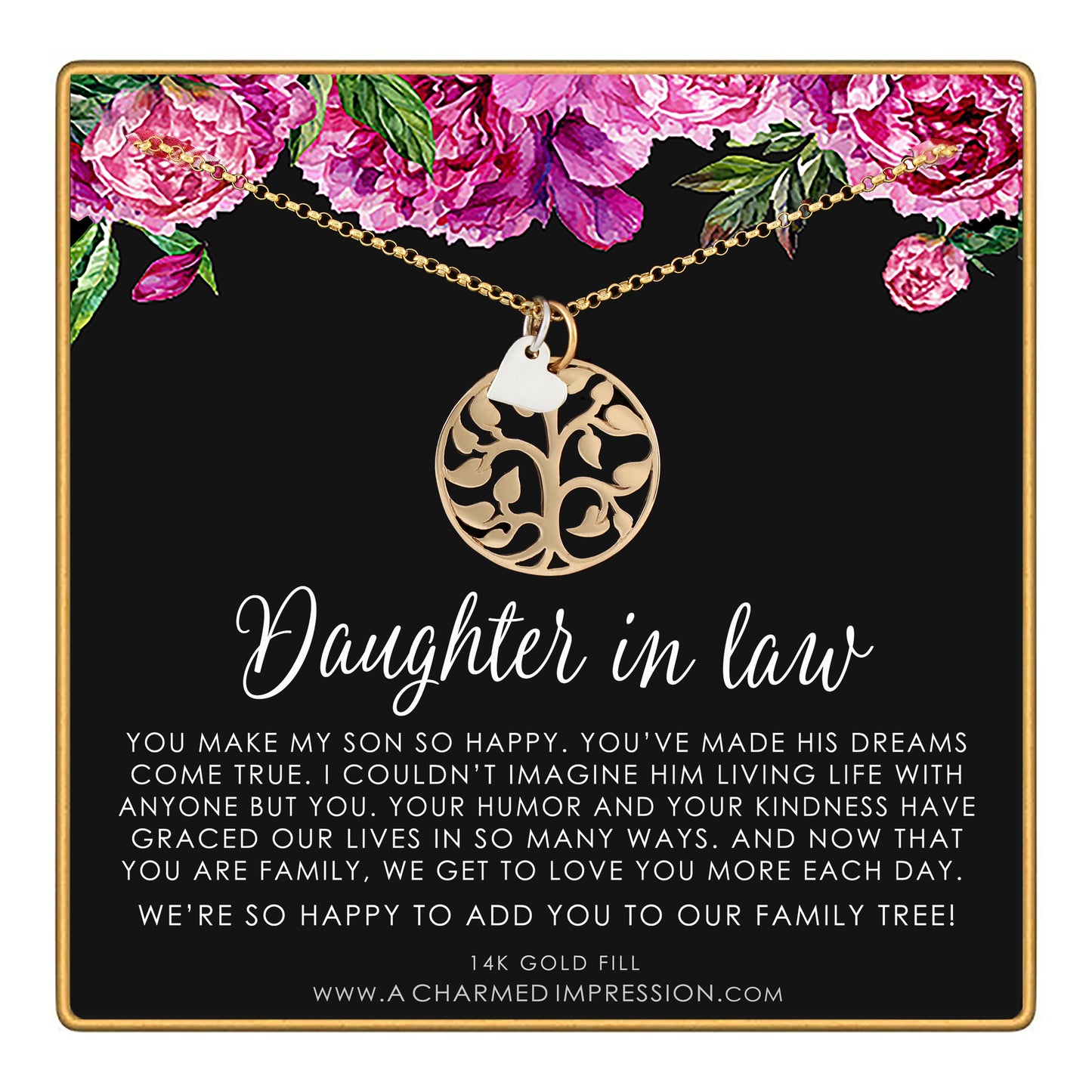 Daughter in Law Gift • Welcome to our Family Tree • Gold with Silver Heart
