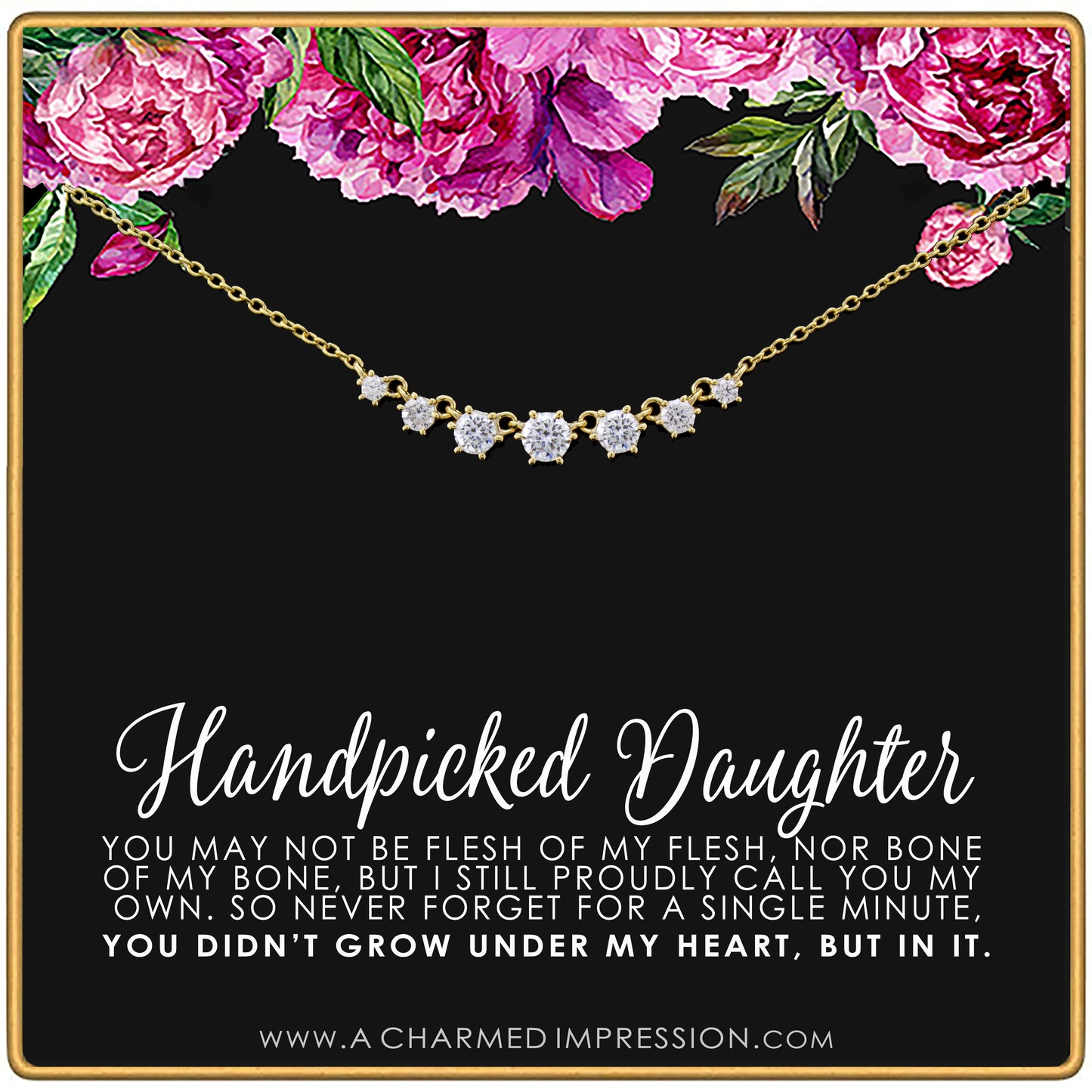 Handpicked Daughter • Jewelry Gifts for Adopted Child • Daughter Gift Necklace • From Mom Dad • Adoption Keepsake• Unbiological Mother Father Gifts • Women Girls• 7 Crystal Necklace
