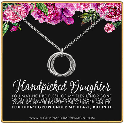Handpicked Daughter • Jewelry for Adopted Child • Daughter Gift • From Mom Dad • Adoption Keepsake• Unbiological Mother Father Gifts • Women Girls • Hammered Linked Infinity Ring Necklace