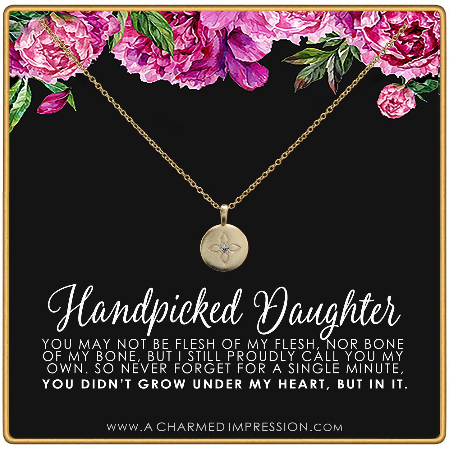 Handpicked Daughter • Jewelry Gifts for Adopted Child • Daughter Gift Necklace • From Mom Dad • Adoption Keepsake• Unbiological Mother Father Gifts • Women Girls • Lotus Crystal Disc Bracelet