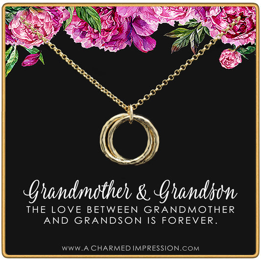 Gift for Grandma • Grandmother Gifts from Grandson • Intentional Gift from Grandchild • Infinite Love • Mother's Day • Christmas • Grandma Birthday - Hammered Linked Infinity Ring Necklace