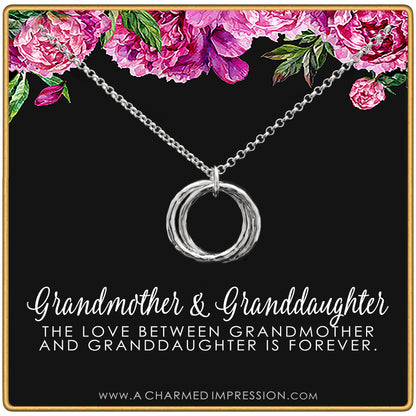 Grandmother & Granddaughter • Unique Gift for Grandma • Infinite Love • Silver • Intentional Keepsake Jewelry - Hammered Linked Infinity Ring Necklace
