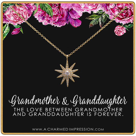 Grandmother & Granddaughter • Unique Gift for Grandma • Infinite Love • Silver • Intentional Keepsake Jewelry - Large CZ Starburst Necklace