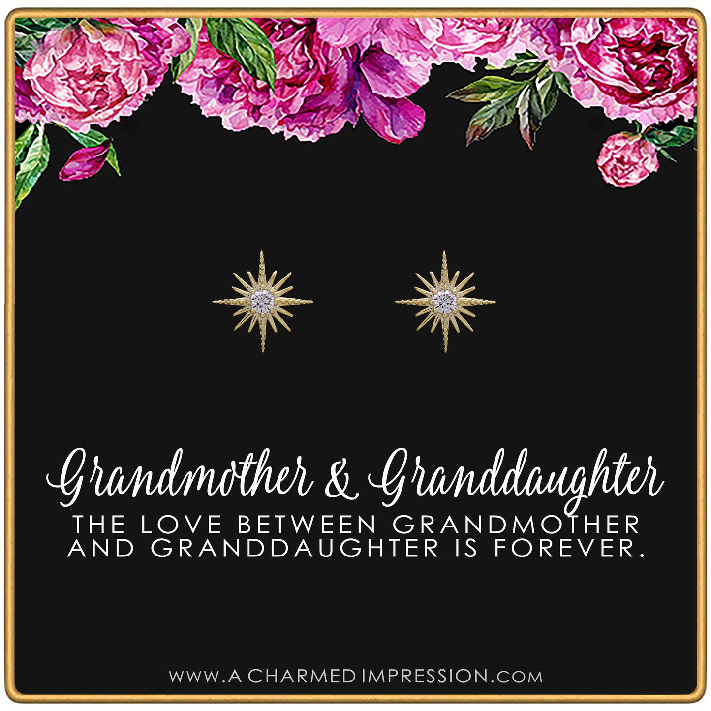 Grandmother & Granddaughter • Unique Gift for Grandma • Infinite Love • Silver • Intentional Keepsake Jewelry - Crystal Starburst Earrings