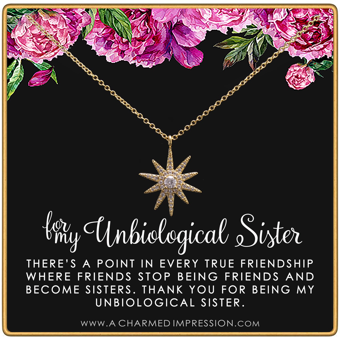 Best Friend Gifts for Women • Unbiological Sister • Christmas Gifts for Women • Stepsister Gifts • Love Friendship • Bonus Sister Necklaces for 2 3 • Large Starburst Necklace
