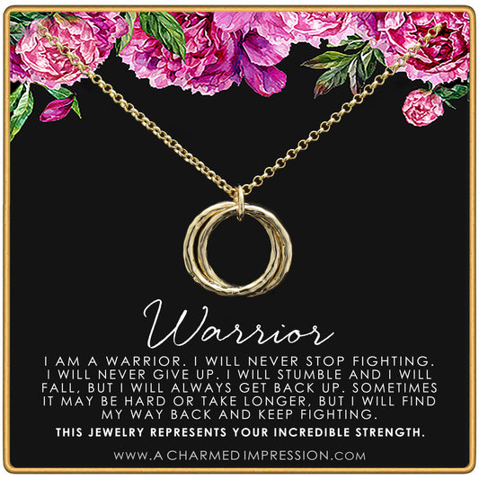 Warrior Necklace • Addiction Recovery • Survivor Gift • Strength • Encouragement • Cancer Divorce Single Mom Depression • Inspiration • Hammered Linked Infinity Ring Necklace