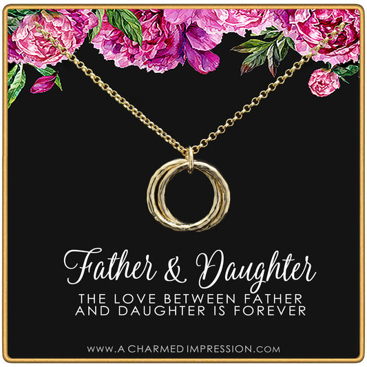 Father and Daughter Gift - The Love Between Last Forever - Hammered Linked Infinity Ring Necklace