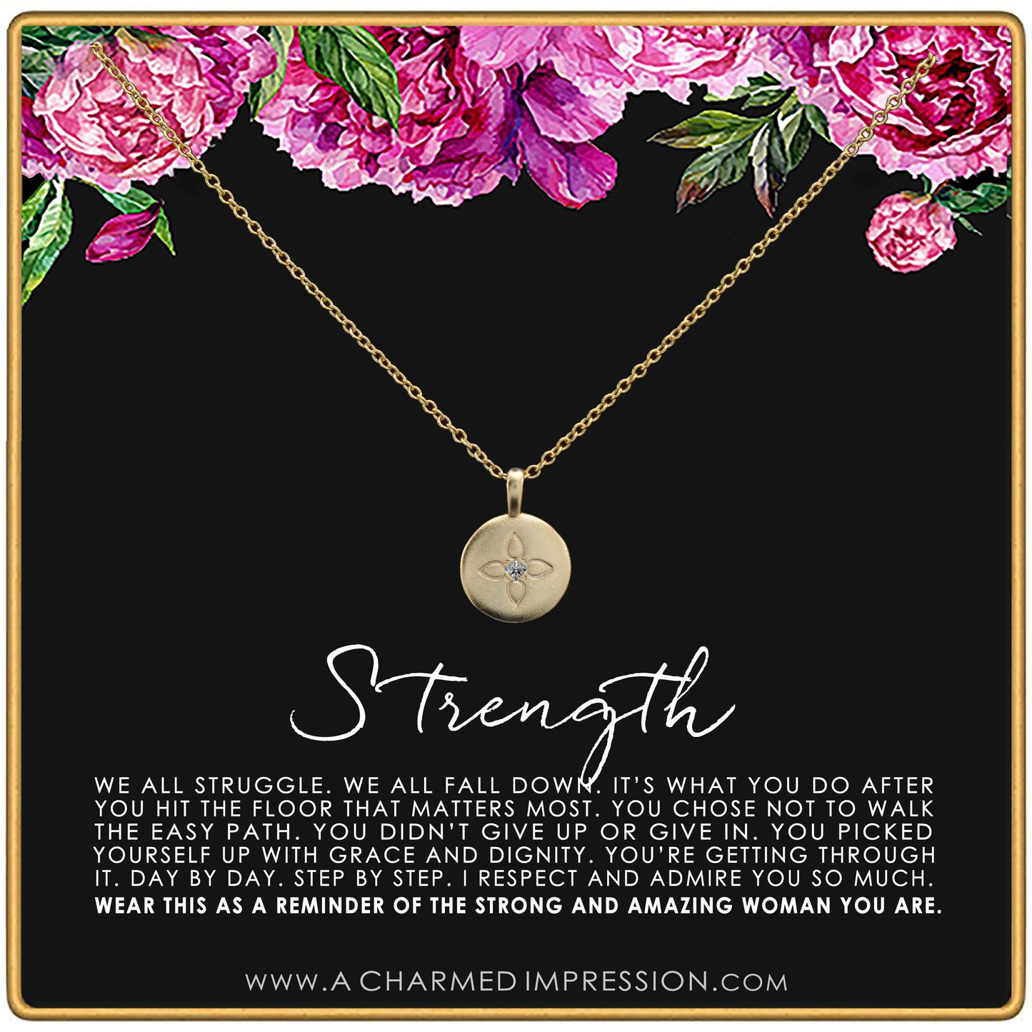 Strength Necklace • Addiction Recovery • Survivor Gift • 14k or Silver Necklace • Strength • Encouragement • Cancer Divorce Single Mom Depression • Inspirational Gifts