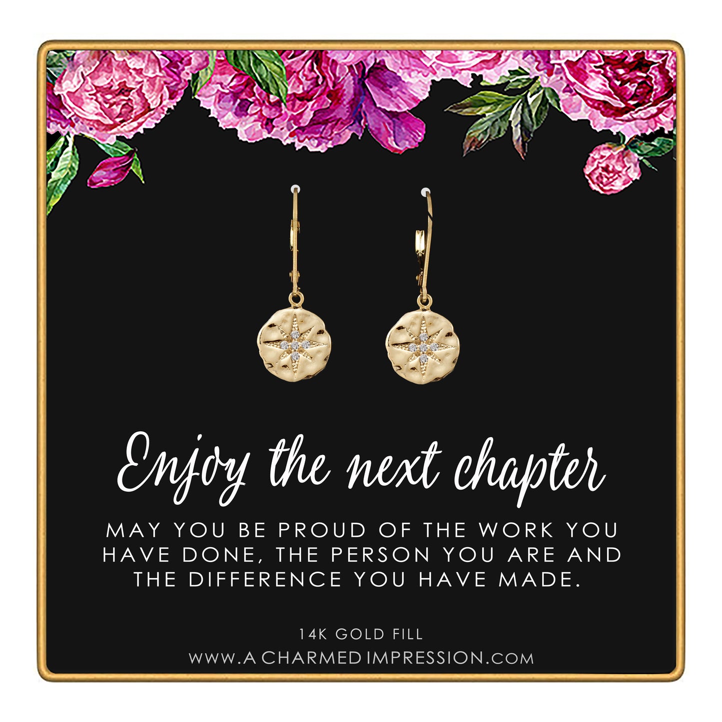 Retirement Gift for Women • Enjoy the Next Chapter • Diamond Starburst Earrings • Congratulations • You'll be Missed • Be Proud of the Difference You Have Made