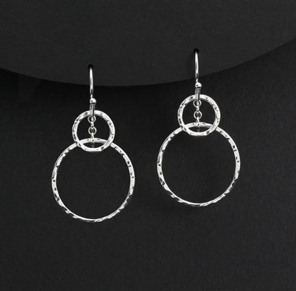 Three Generations Earrings • Best Grandma Gifts • Grandmother, Mother, Grandchild Gifts for Mothers Day Jewelry Birthday • Hammered Rings Earrings