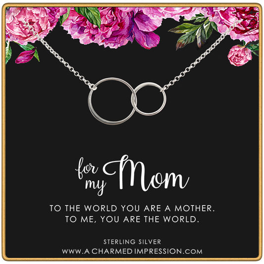 for My Mom • You are The World • Mother's Gift from Child - Double Ring Necklace