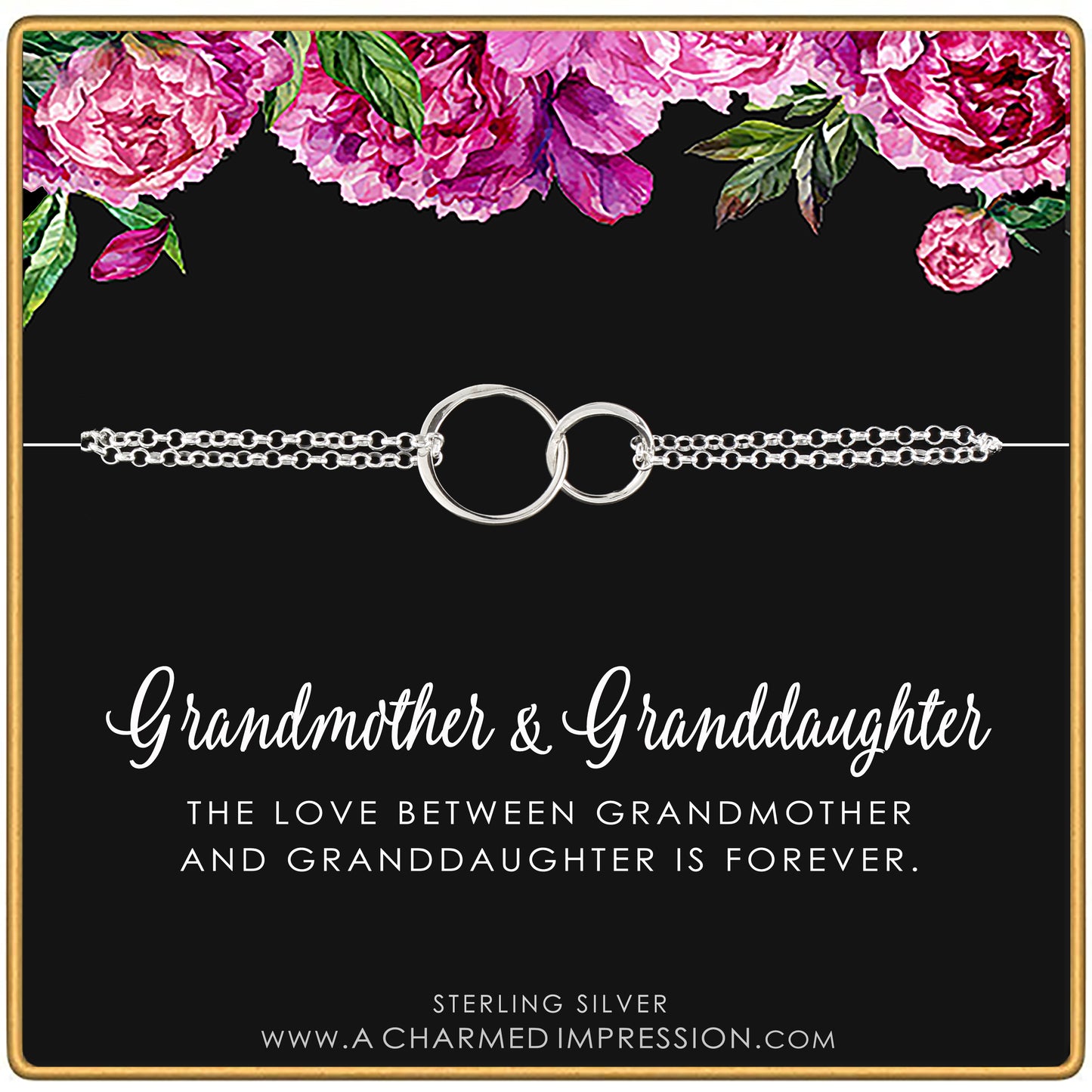 Granddaughter Gifts from Grandma • Jewelry for Grandmother Granddaughter Gifts • Sterling Silver Interlocking Connected Eternity Circles Bracelet • Handmade Bracelet for Women Girls