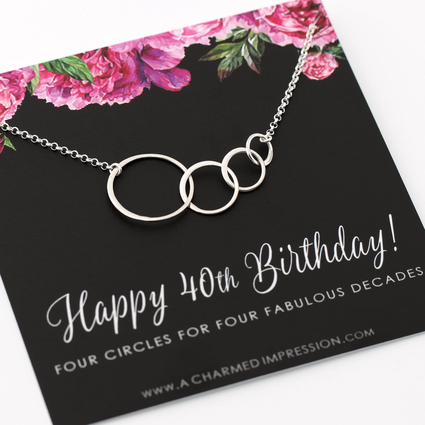 40th Birthday Gift for Women • Silver • Four Connected Circles • 4 Decades Celebration • 40 Years Old • Happy Fortieth Birthday Gifts • 4 Interlocking Rings Necklace