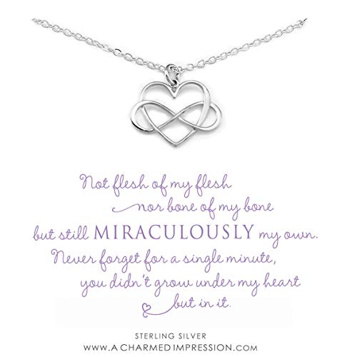 Unbiological Mother & Child Gift • Sterling Silver • Infinity Heart Necklace • Keepsake Jewelry • Adoption Gotcha Day Gifts for Women Girls • Daughter Stepdaughter • Unique Meaningful