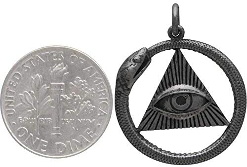Antique Ouroboros All Seeing Eye Pendant Necklace • Bright Sterling Silver Chain • Sterling Silver Ouroboros Snake • Eye of God • Metaphysical Jewelry • Spiritual Gifts for Women • Healing Jewelry