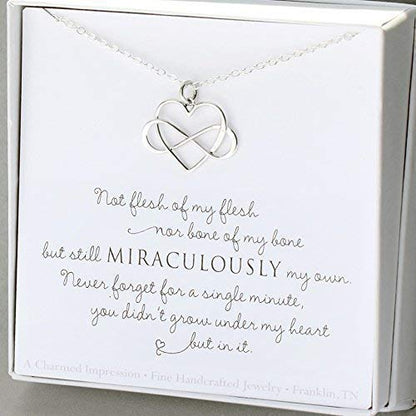Unbiological Mother & Child Gift • Sterling Silver • Infinity Heart Necklace • Keepsake Jewelry • Adoption Gotcha Day Gifts for Women Girls • Daughter Stepdaughter • Unique Meaningful