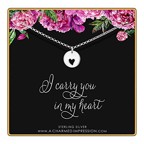 I Carry Your Heart in Mine • Remembrance Charm Necklace • Heart Cutout • Sterling Silver • Parent Sibling Child Loss Miscarriage Friend Gift