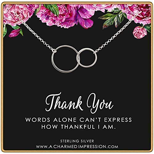 Thank You Gift for Women • Sterling Silver Necklace • Thank You Gifts • Card and Jewelry • Babysitter, Hostess, Mentor, Coworker, Teacher, Caregiver, Employee Appreciation Gifts • Friendship Necklace
