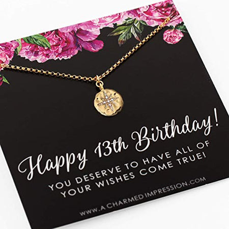 13th Birthday Gift for Her - Necklace for 13 Year Old Birthday - Beautiful Teenage Girl Birthday Pendant 14K White Gold Finish / Luxury Box w/LED