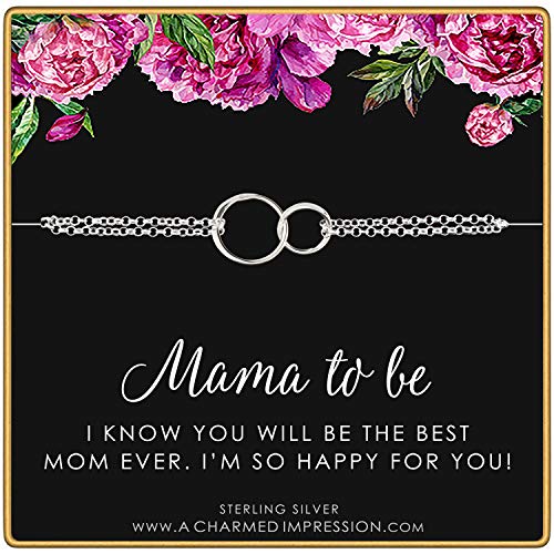 Congratulations Gifts for New Mom • Mama To Be Gifts • Sterling Silver • Expecting Mothers Bracelet • 2 Connected Circles • Mommy Jewelry • Baby Shower • Adoption Gifts • Best Mom Ever