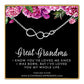 Great Grandma Gifts • Great Grandmother & Grandchild • Sterling Silver Infinity Necklace • Keepsake Gift From Granddaughter Grandson • Birthday Christmas Ideas for Women • Meaningful Sentimental Gifts