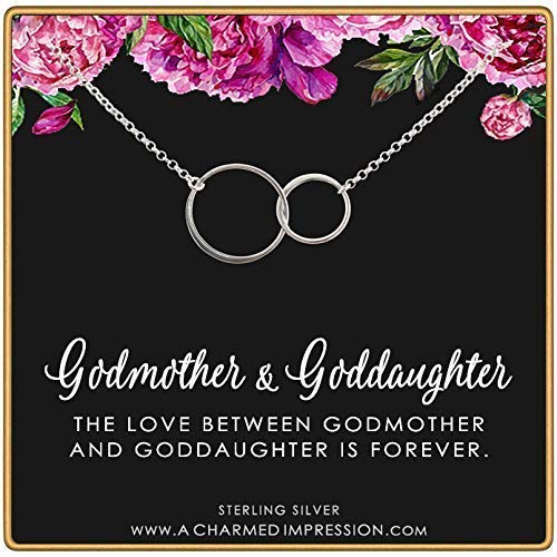 Godmother and Goddaughter • Double Infinity Circles Necklace • 925 Sterling Silver • Birthday Christmas Baptism Christening Gifts • God Mother to from God Daughter • Infinite Love Jewelry