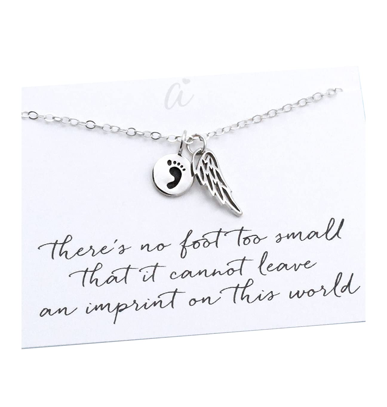 Child Memorial Jewelry • Mother's Remembrance Necklace • Sterling Silver • Angel Wing/Baby Footprint Charm • Miscarry Infant Loss • Grief Sympathy Gift