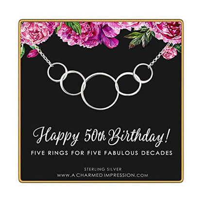 50th Birthday Gift for Women • Silver • Five Connected Circles • 5 Decades Celebration • 50 Years Old • Simple Minimalist Everyday Necklace • Handcrafted Milestone Jewelry