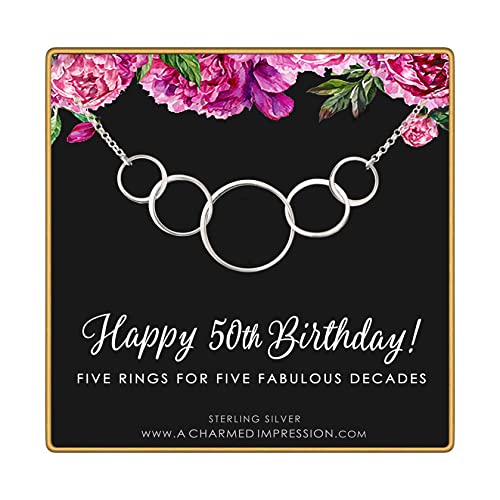 50th Birthday Gift for Women • Silver • Five Connected Circles • 5 Decades Celebration • 50 Years Old • Simple Minimalist Everyday Necklace • Handcrafted Milestone Jewelry