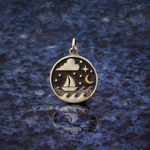 A Charmed Impression Sterling Silver Sailboat Charm Pendant Necklace • Wanderlust • Adventure Lover • Fishing Sail Boat • Ocean Stars Night • Sailor Boating Lover Gift for Women