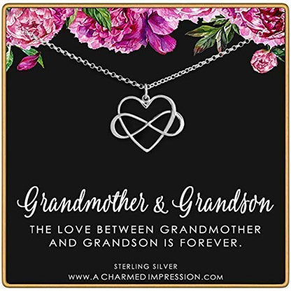 Gifts for Grandma and Grandson • Infinity Heart Charm • 925 Sterling Silver • Infinite Love Necklace