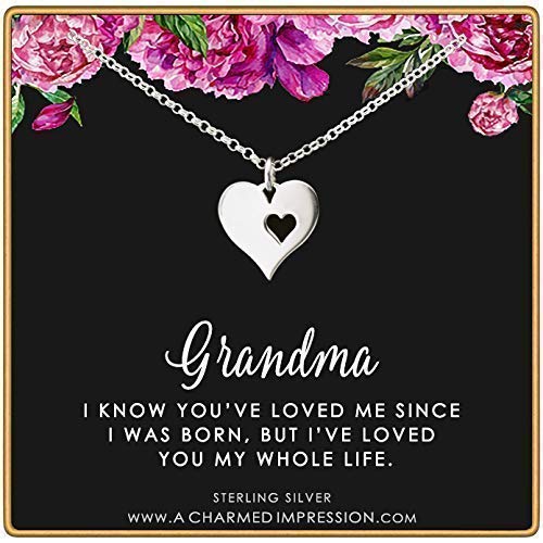 Gift for Grandma • Grandma Gifts from Grandchildren • Sterling Silver • Gifts from Granddaughter Grandson • Two Heart Charm Necklace • Grandmother Jewelry • Unique Grandma Gifts for Christmas Birthday