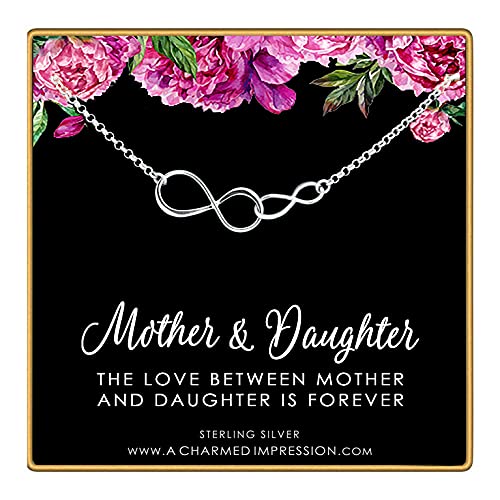 Sterling Silver Mother Daughter Necklace • Gift for Mom • Daughter Gifts from Mom • New Mom Gifts • Card and Jewelry • Double Infinity Charm Necklace • Intentional Gifts Women • Infinite Love