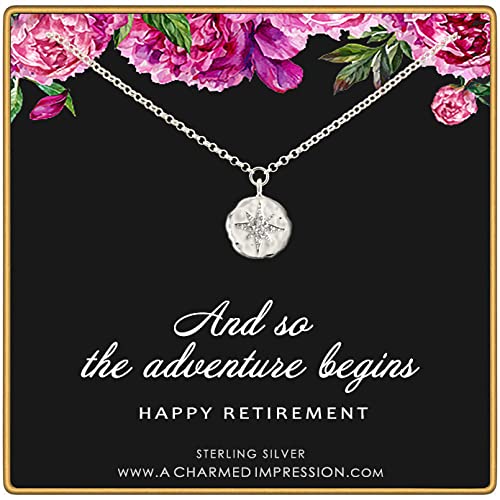 Retirement Gifts for Women • Sterling Silver • CZ Diamond Starburst Pendant • Retiring Gifts for Women • Friend Colleague Boss Employee • Coworker Leaving Goodbye Gift • So the Adventure Begins