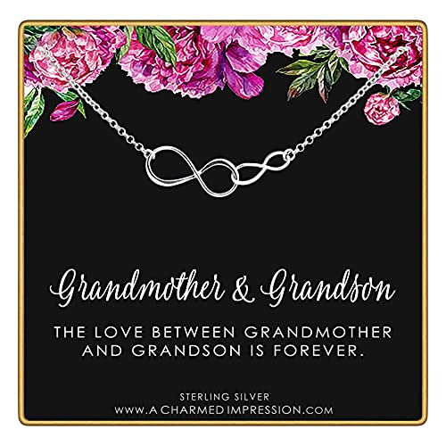 Grandmother Grandson Gifts • Silver Grandma Grandson Necklace • Gift for Grandma Jewelry • Thoughtful Gift from Grandson • Unique Birthday Gifts for Grandma • Mother's Day Card Jewelry