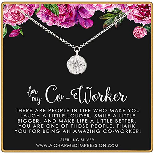 Coworker Gifts for Women • Gift for Coworker Christmas • Sterling Silver Necklace • CZ Diamond Starburst • Gift for Colleague • Coworker Gifts Leaving New Job Promotion • Appreciation Jewelry