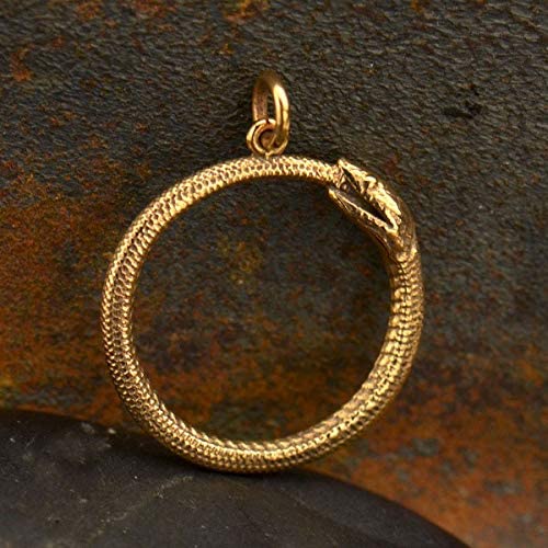 Two Cups Ouroboros Snake Pendant Necklace • Solid Bronze Charm • 14k Gold Filled Adjustable Chain Necklace • Infinity Endless Cycles Rebirth Fertility Symbol