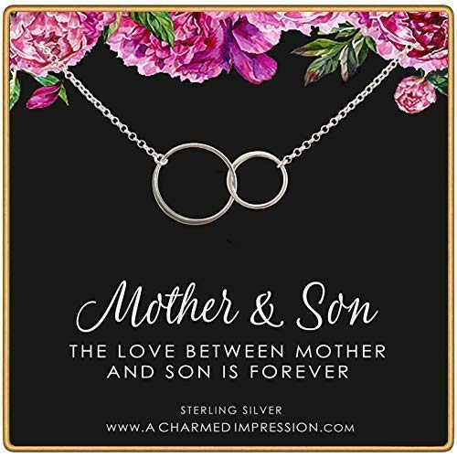 Gifts for Mom Jewelry • Mother and Son • Sterling Silver Necklace • Boy Mom Gift • Double Eternity Circle Necklace • Gratitude Appreciation • Mother of the Groom • Jewelry for Women