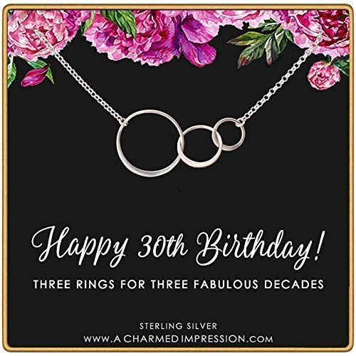 Happy 30th Birthday • Gifts for Women • 925 Sterling Silver • Three Circles Necklace • 3 Decades • Thirty Years Old