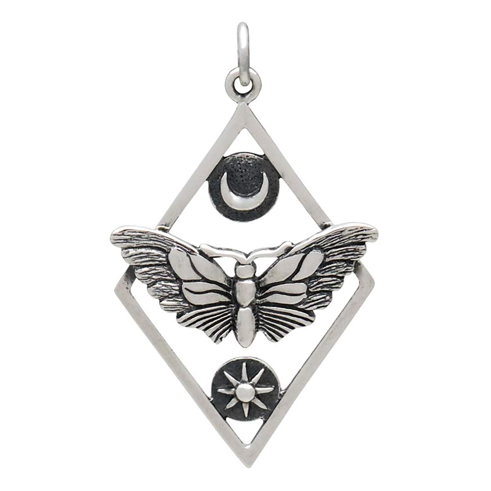 Two Cups Sterling Silver Butterfly Moth with Sun and Moon Charm • Moth Pendant • Butterfly Insect Bug Jewelry • Metaphysical Charm • Celestial Moon Phases Pendant • Intuition Jewelry