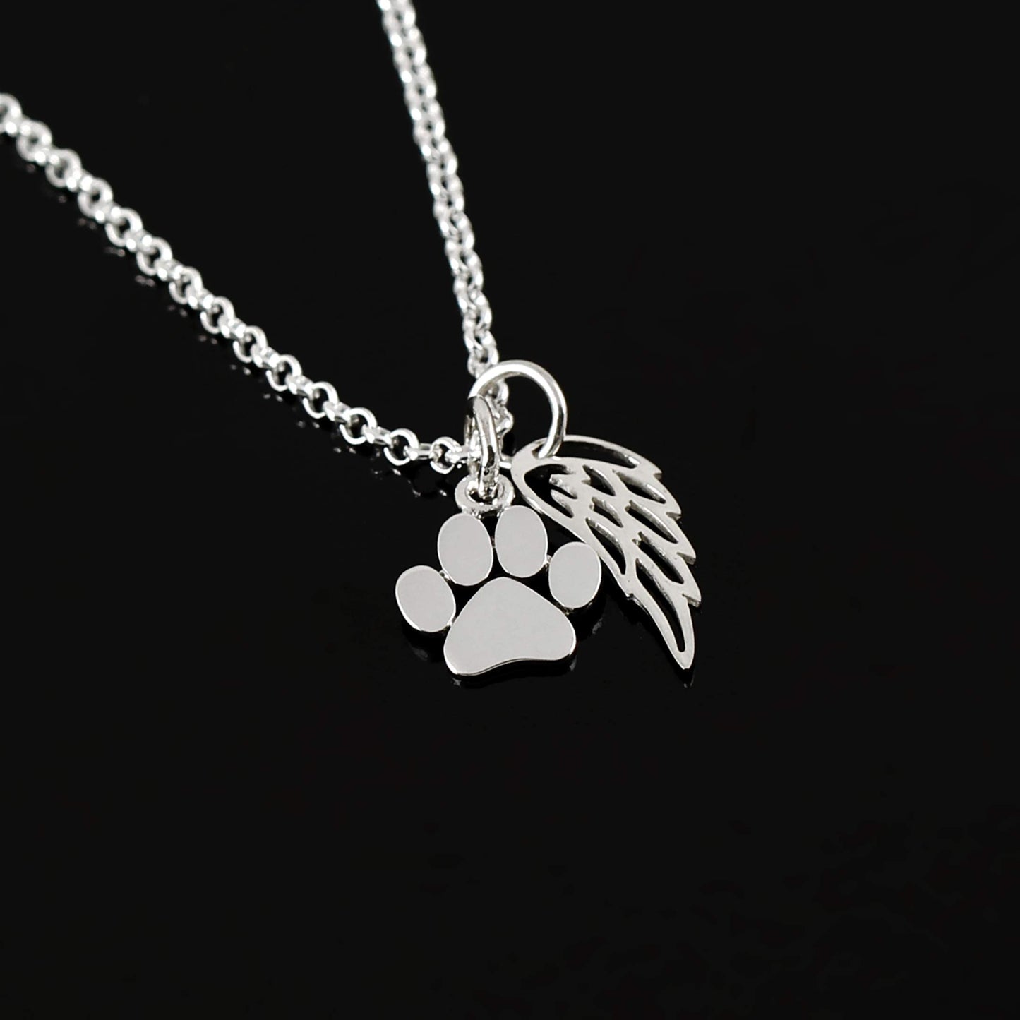 Gift for Loss of Pet • Small Sterling Silver Paw Print and Angel Wing Charm Necklace • Grief Jewelry for Women Girls • Pawprints on My Heart • Sorry for Your Loss of Dog Cat • Pet Memorial