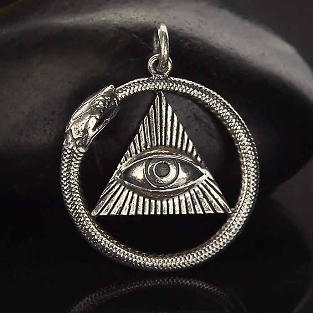 Antique Ouroboros All Seeing Eye Pendant Necklace • Bright Sterling Silver Chain • Sterling Silver Ouroboros Snake • Eye of God • Metaphysical Jewelry • Spiritual Gifts for Women • Healing Jewelry