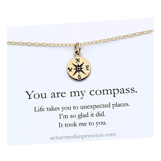 You are my Compass • I'd be Lost Without You • 1/2 Inch TINY Gold Charm Necklace • Unique Handcrafted Gift for Wife/Girlfriend/Best Friend