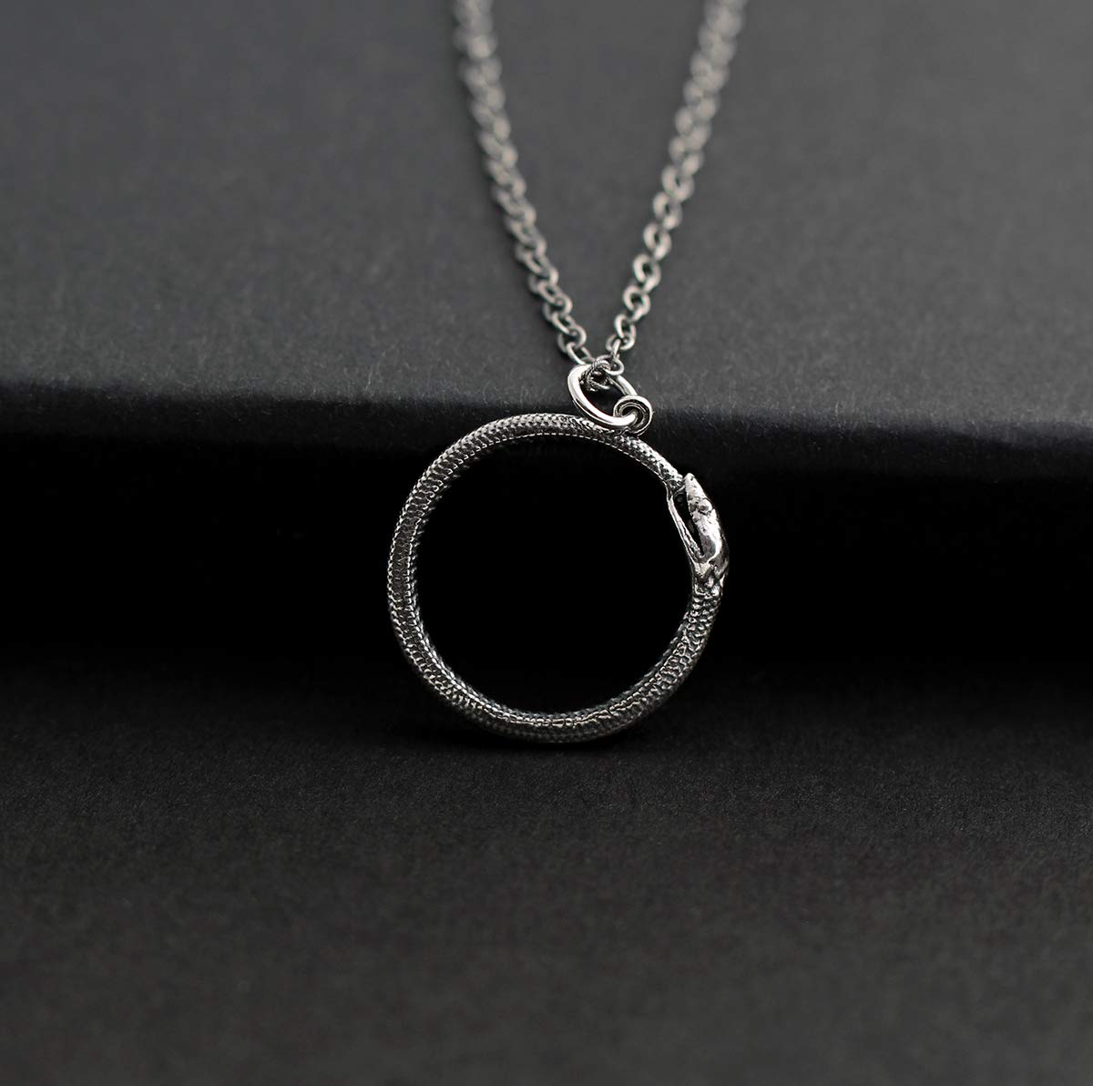 Two Cups Sterling Silver Ouroboros Necklace • Snake Necklace • Serpent Pendant Necklace • Antiqued Sterling Silver Adjustable Chain