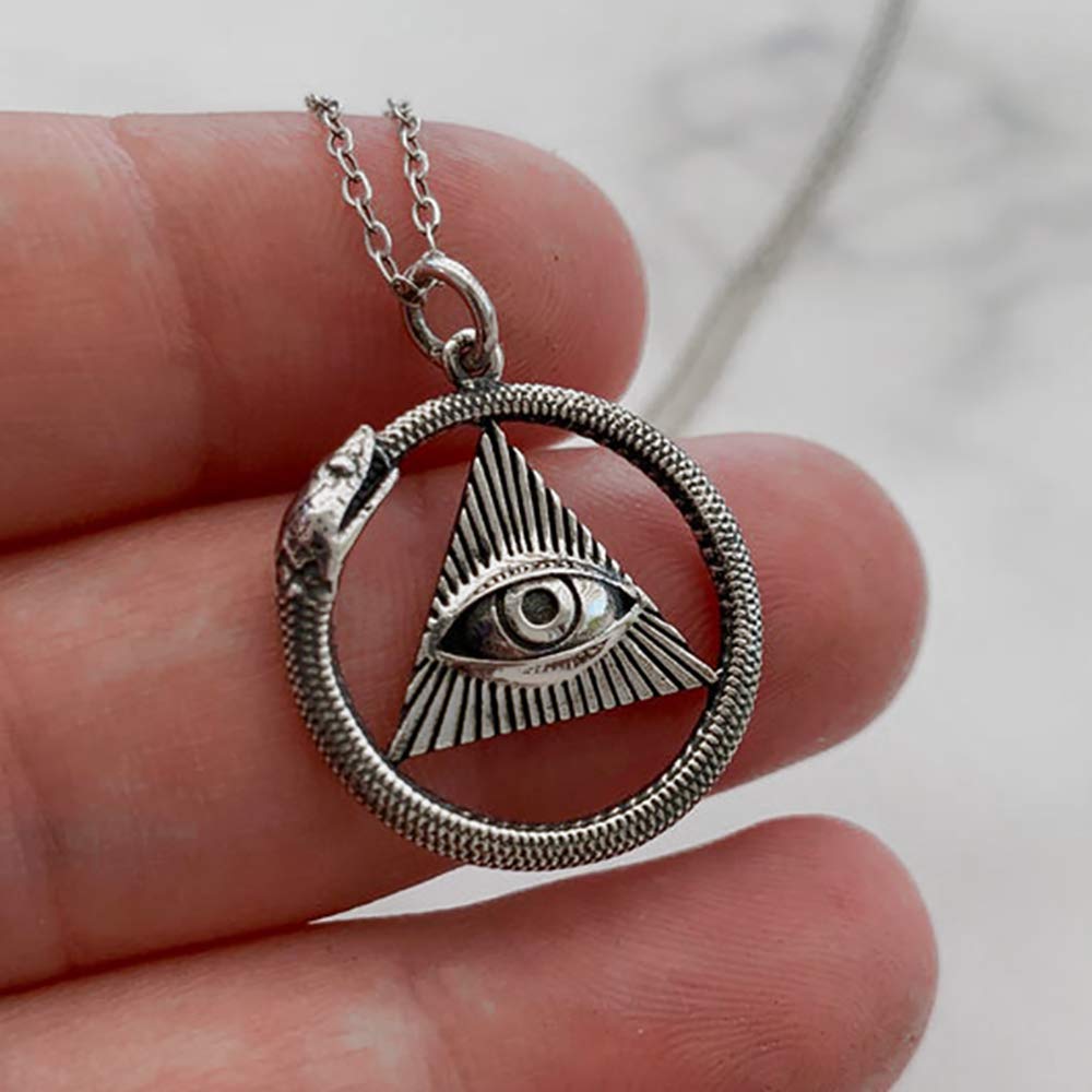 Two Cups Ouroboros All Seeing Eye Pendant Necklace • Antique Sterling Silver Chain • Sterling Silver Ouroboros Snake • Eye of God • Spiritual Gifts for Women • Healing Jewelry
