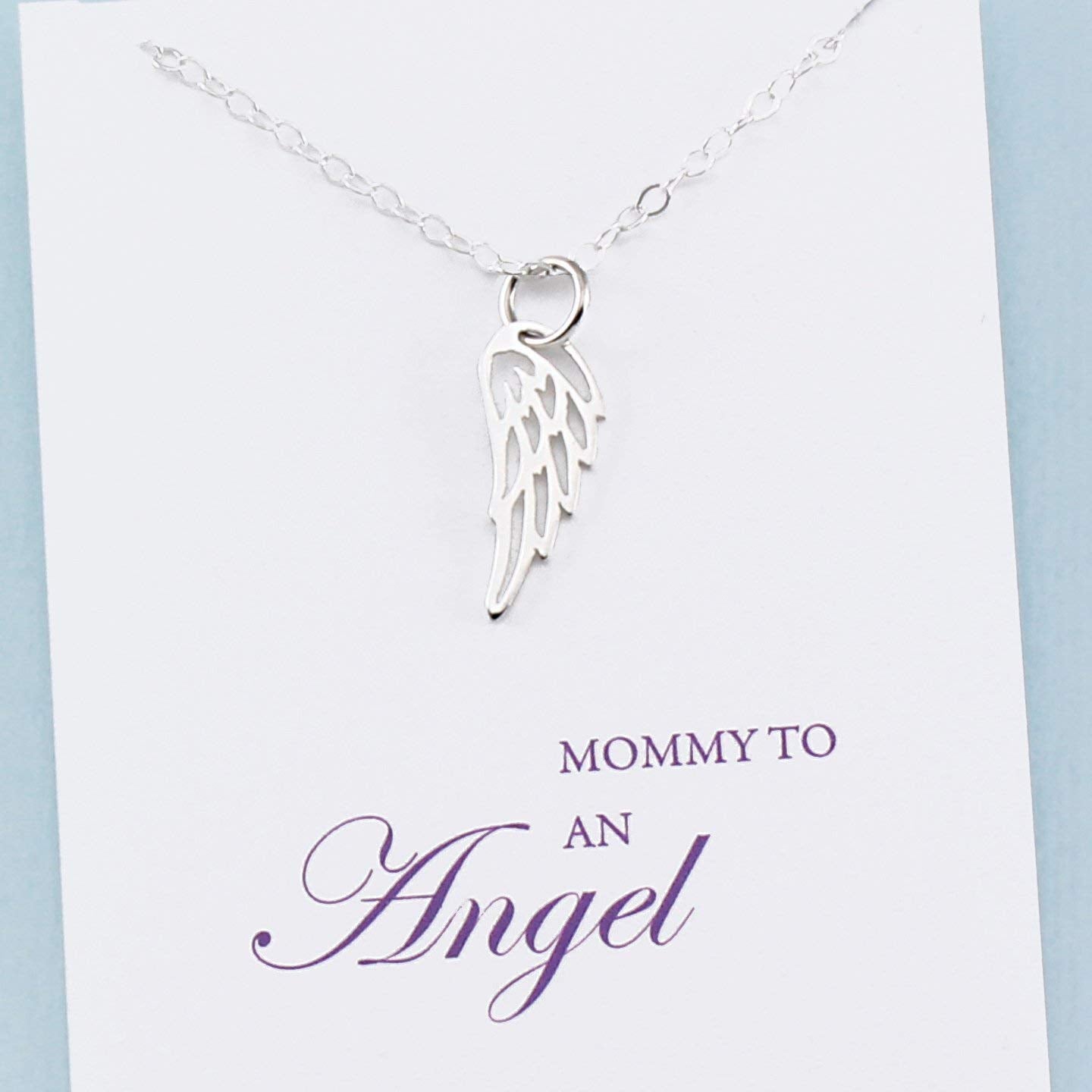 Mommy to an Angel • Mother's Remembrance Necklace • Sterling Silver • Tiny Wing Charm • Child Memorial Jewelry